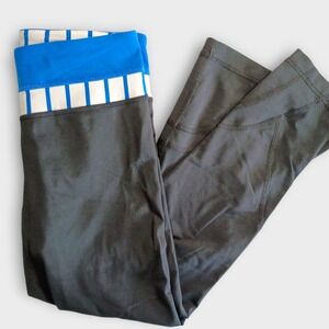 Lululemon Womens Gray Crop Leggings Blue White Waistband Pockets Size S